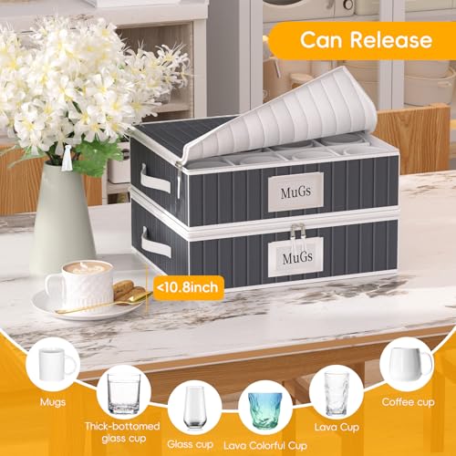 Mug and Cup Storage Box with Dividers (Gray01 / 2 Pack Mug and Cup Storage Box (Gray))