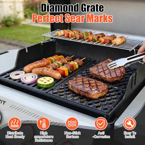 17.5" Dual Sided Diamond Sear Grill Grates for Weber Spirit 200 Series (17.5“ x 10.2", 1 Pack)