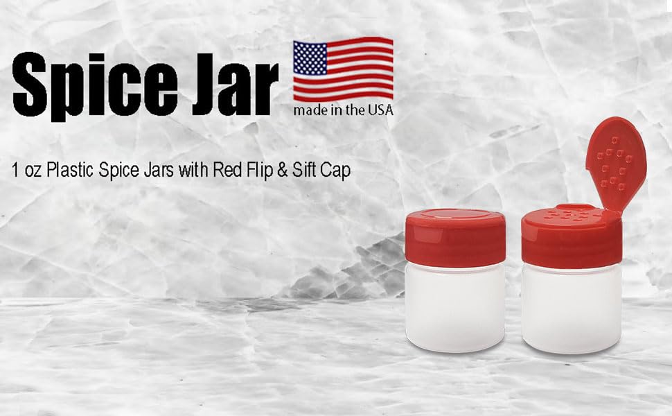 1 oz Plastic Spice Jars with Red Flip & Sift Caps