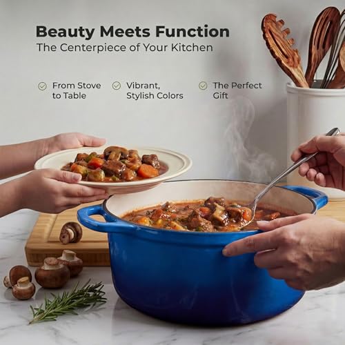 5 Quart Enameled Cast Iron Dutch Oven Pot with Lid (Blue / 5 Quart)