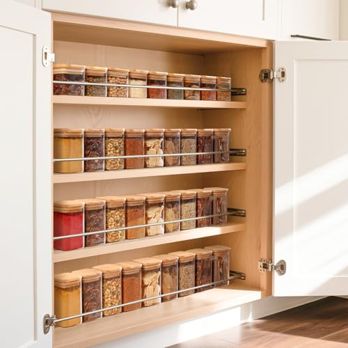 Square Glass Spice Jars with Labels 8 oz 6 Pack with Bamboo Lids (6 Count)