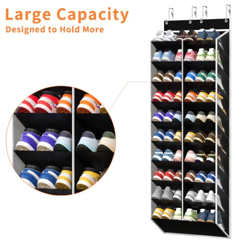 20 30 Pairs Over the Door Shoe Organizer (Black-1 Pack of 20 Pockets)