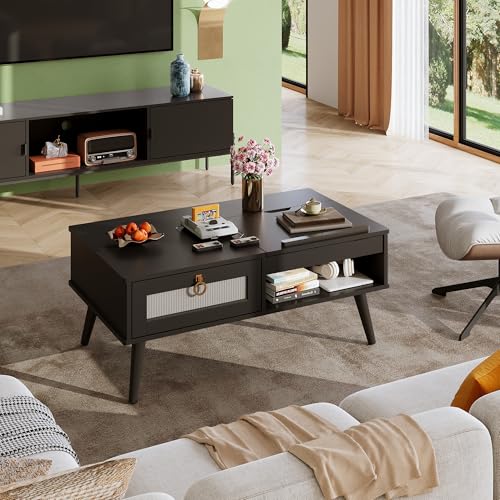 Coffee Table Lift Top Coffee Table with Storage Shelf (Retro Black / 39" with Drawer)