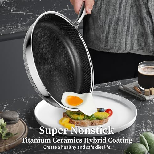 Nonstick Titanium Ceramics Stainless Steel Frying Pan Set (Titanium Ceramic Hybrid Stainless Steel / 8Inch+10Inch+12Inch)