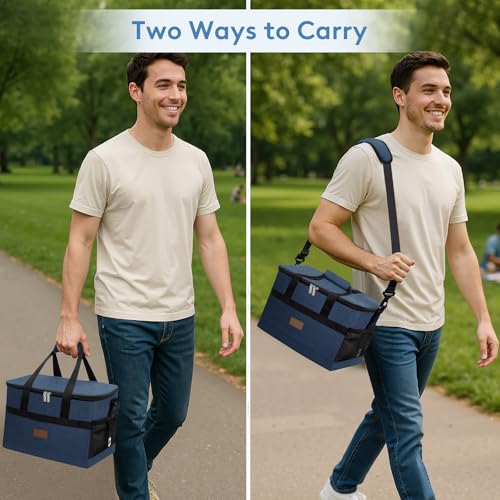 Cooler Bag 30 Cans Collapsible and Insulated Large Lunch Bag Leakproof Soft Cooler Portable for Camping (30-Can(20L) / Dark Blue)