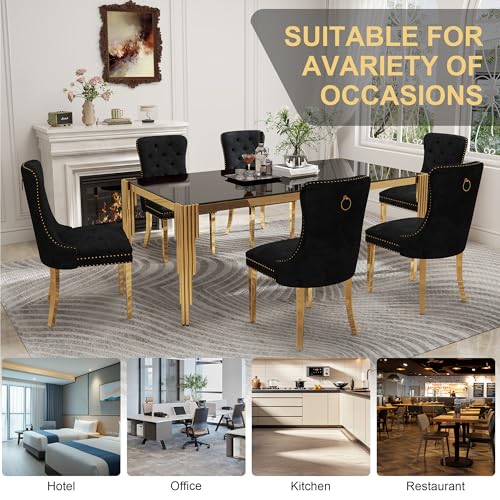 78'' Modern Glass Dining Table for 6 (Gold-black / Rectangle-78.74" L x 39.37" W x 29.53" H)