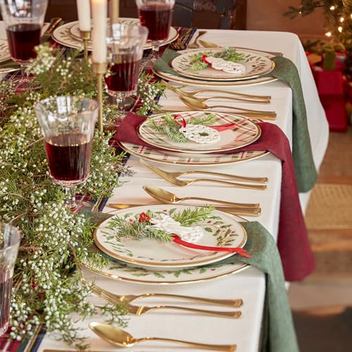 Holiday Plaid Porcelain Christmas Dinner Plate Set for 4 (Dinner Plates, Set of 4)