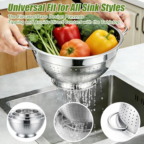 Stainless Steel Colander Set with Handles & Self (3 Sizes Colander Set with Handles & Self-Draining Base)
