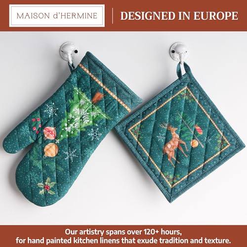 100% Cotton Oven Mitt & Pot Holder Set (106 - Hygge Christmas / 7.5" x 13" & 8" x 8" (Oven Mitt & Pot Holder))