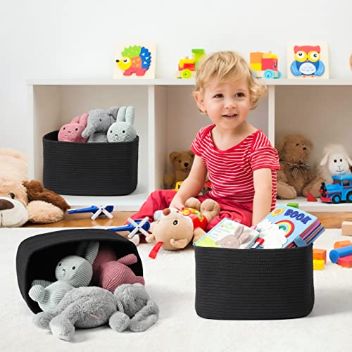 Woven Cotton Rope Storage Baskets 15x10x9.3" 3 Pack Black (black)