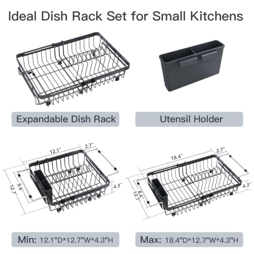Grey Expandable Dish Drying Rack Over The Sink with Anti Slip Grip (Gray / For 13-30" W Sink)