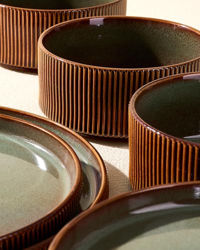 Dinnerware Set for 6 (Moss Green & Brown)