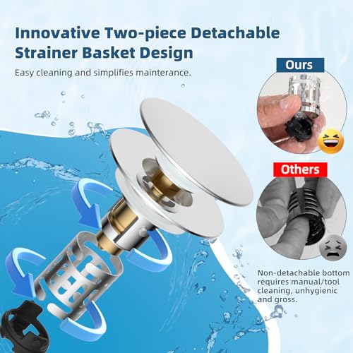 Upgraded 3 in 1 Bathroom Sink Drain Strainer (Chrome)