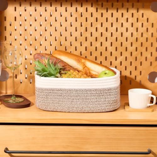 Small Storage Baskets for Organizing (3pcs-L13xW8.5xH5.1" / Off White/Brown)