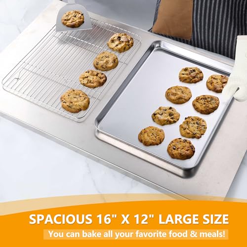 16x12 Inch Stainless Steel Baking Sheet with Wire Cooling Rack Set (16x12x1)