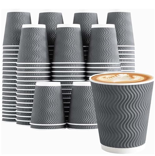 150 Pack 8 oz Coffee Cups Disposable Insulated Paper Cup Gray (Gray / 8 oz-150)