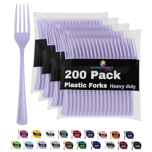 Lavender Plastic Forks 200 Pieces Lavender Forks Disposable Utensils Heavy Duty Plastic Cutlery Set Disposable Cutlery Sets Flatware Sets Silverware Set Party Supplies & Party Tableware (Lavender / Forks)