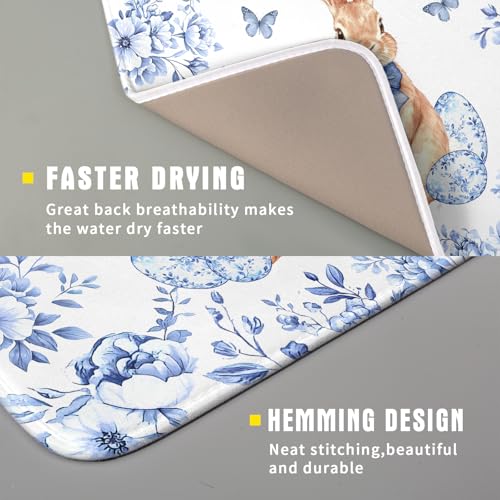 Vintage Microfiber Dish Drying Mat Blue Easter Floral Kitchen Drying Mats for Dishes 18 X 16 (Vintage Easter Blue / 18" x 16")