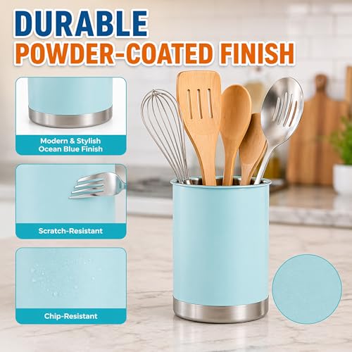Stainless Steel Utensil Crock with Anti (Ocean Blue / Large)