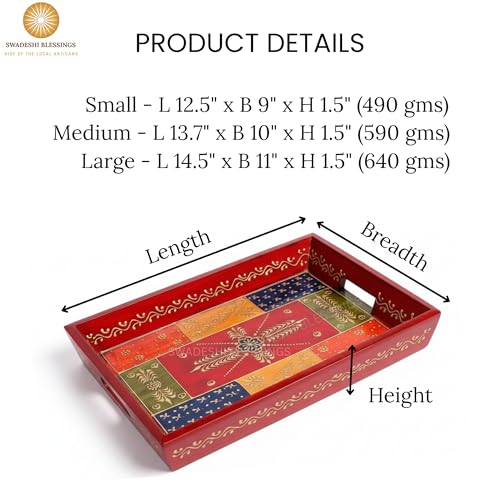 Hand Painted Wooden Serving Tray Set of 3 (Antique Red / Set of 3)