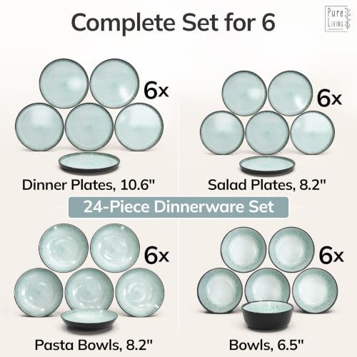 24 Piece Stoneware Dinnerware Set for 6 (Dark / Sage Green / Set for 6 (24pcs))