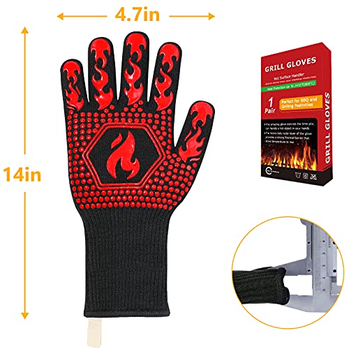 BBQ Gloves Oven Gloves 1472℉ Extreme Heat Resistant (Red / One Size Fits Most(Long Cuff))