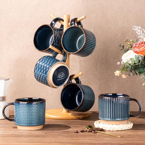 12 OZ Stackable Coffee Mugs Set of 6 (Deep Sea / 12 Ounce(6PCS))