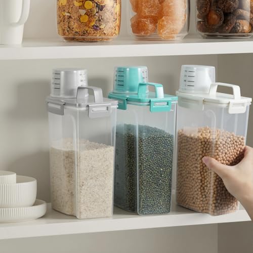 Rice Container Cereal Storage Container 2 Pack 5 Lbs (Beige 3+3Qt)