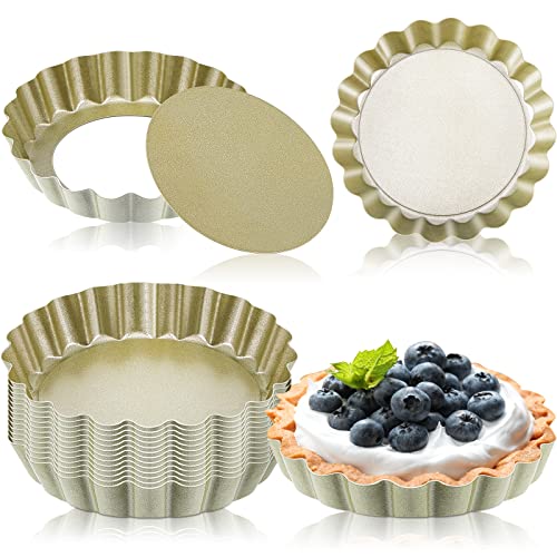 16 Pcs Mini Tart Pans for Baking (4 Inch (Round) / Gold Round)