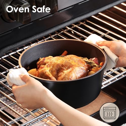 13Pcs Pots and Pans Set Nonstick Cookware Set Kitchen Cooking Frying Pans with Stay (Night Black / 13 Pieces)