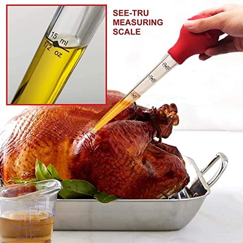 Turkey Baster Commercial Grade Quality Silicone Bulb Including 2 Meat Marinade Injector Needles with Barbecue Basting Brush and Cleaning Brush for Easy Clean Up
