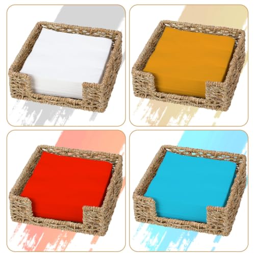 Napkin Holder Wicker Woven Basket Kitchen Decor for Table Dinner Paper Tray (L7.9" X W7.9" X H2.8")