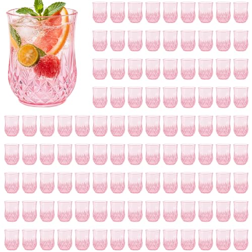 100 Pack Plastic Stemless Wine Glasses (12oz-pink)