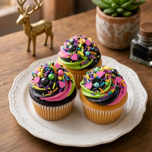 Pink & Black & Green & Yellow Sprinkles Mix Size Pearls Disco Themed Cake Decorations Cupcake Toppers Perfect for Wedding Valentine Christmas Supplies 4.58OZ (Pink&Black&Green&Yellow)