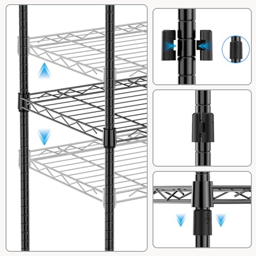 1000 lbs 4Tier Shelf Metal Storage Shelves Wire Rack Closet Organizers with Wheel for Garage Kitchen Bathroom Laundry Black 13.7" D x 23.6" W x 53.4" H (4 Count)