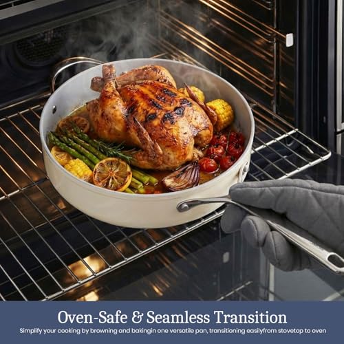 Premium Ceramic Sauté Pan with Lid (Cream)