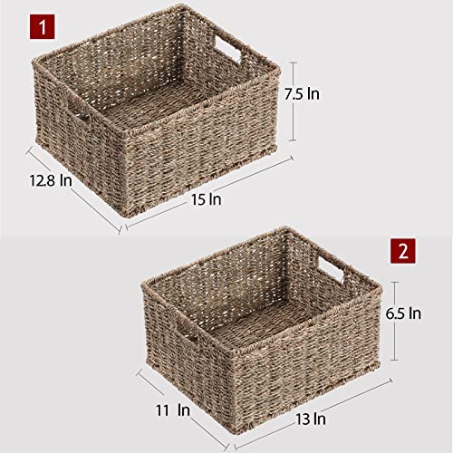 Large Wicker Baskets for Storage (15 x 12.8 x 7.5 inches / Natural (Seagrass))