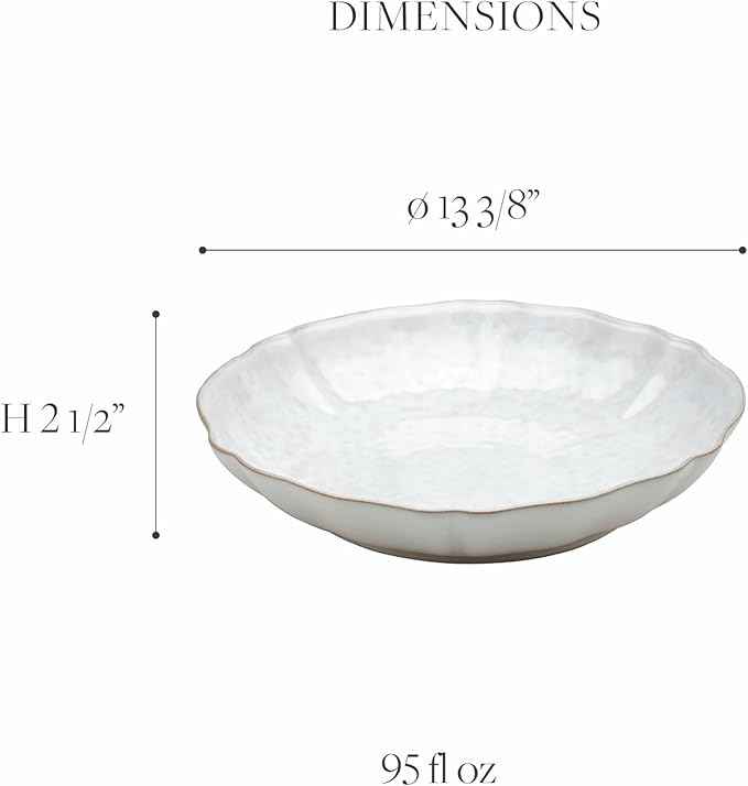 Casafina Ceramic Stoneware 13'' Pasta Serving Bowl - Impressions Collection, White | Microwave & Dishwasher Safe Dinnerware | Food Safe Glazing | Restaurant Quality Tableware