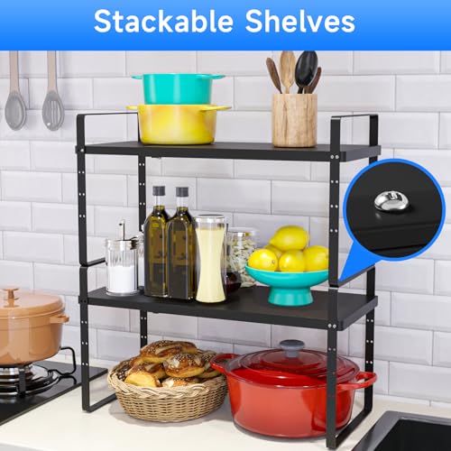 Expandable Cabinet Shelf Organizer (Black Large)