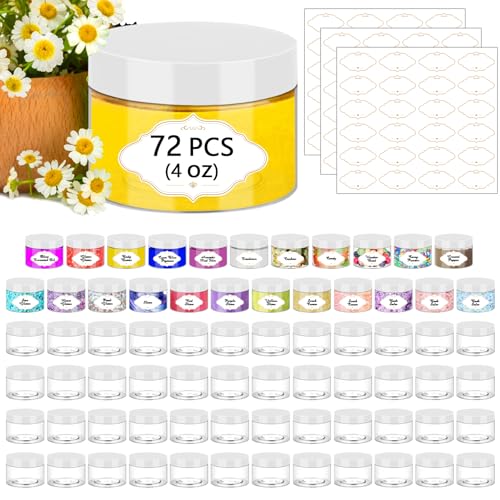 4 OZ Plastic Jars with Lids (4OZ 72Pcs White)