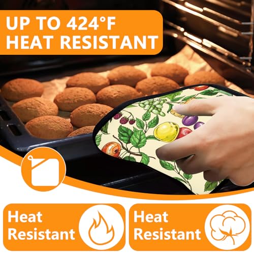 Fruit Flower Oven Mitts and Pot Holders Sets 4Pcs (Fruit Flower)