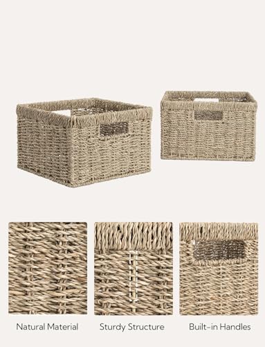 Wicker Storage Baskets for Shelves (Natural (Seagrass) / 11½"L x 11½"W x 7"H + 9¾"L x 9¾"W x 6½"H)