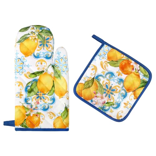 Summer Lemon Oven Mitts and Pot Holders Set (Lemon 1 / Oven Mitt x1 & Pot Holder x1)