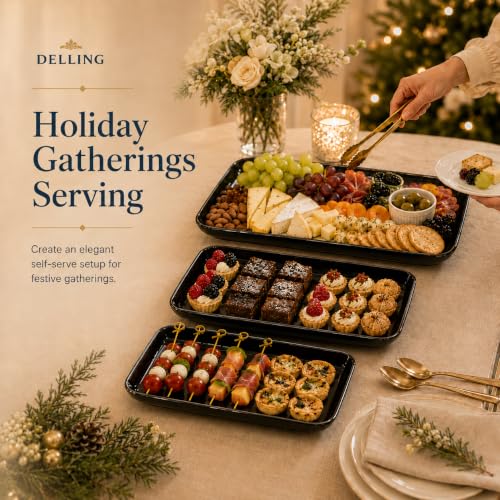 Large Serving Platter Set of 3 (Black / 16 x 9.5 inch, 14 x 8.1 inch, 12 x 7.1 inch)