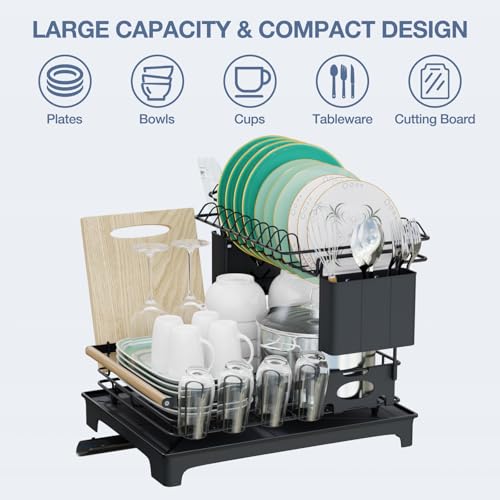 2 Tier Dish Rack Large Capacity Dish Drying Rack for Kitchen Counter Anti