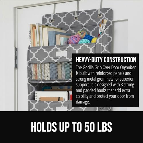 Over The Door Organizer Storage (Gray Quatrefoil / 5 Shelf)