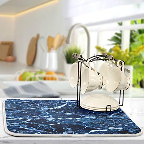 Super Absorbent Dish Drying Mat (Navy Blue Marble / 18" x 24")