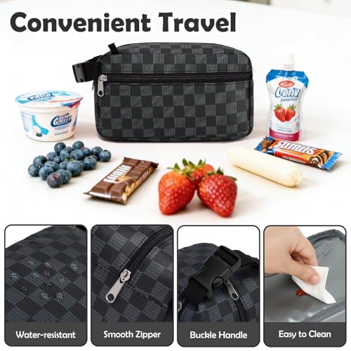 Freezable Snack Bag with Removable Ice Packs (with Ice Packs - Checkered Gray)
