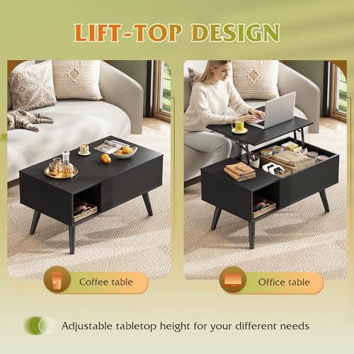Lift Top Coffee Table with Hidden Storage (Black / 31.5")