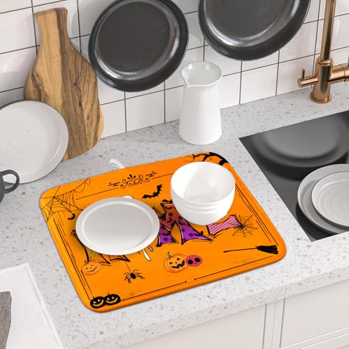 Holiday Decoration Dish Drying Mats for Kitchen Counter Funny Home Style Coffee Mat (Funny Home Orange / 18" x 16")